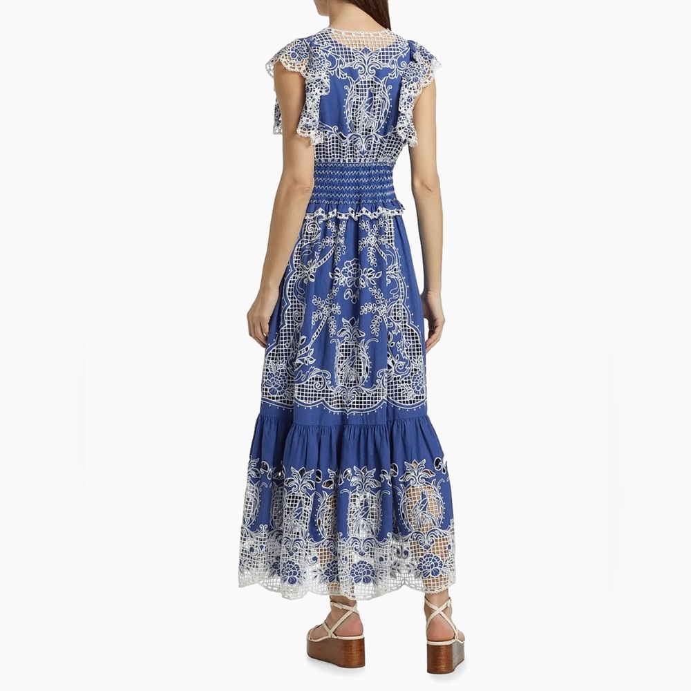 FARM Rio Blue and White Embroidered Maxi Dress - Picture 3 of 4